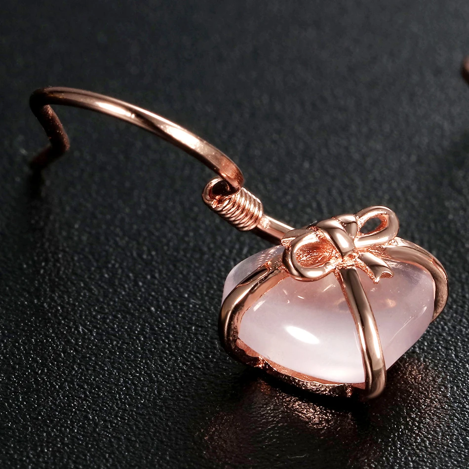 ALLNOEL Heart Rose Quartz Women's Earrings  925 Sterling Silver Gold Plated Drop Earring Natural Gemstone Fine Jewelry For Girl  (7)