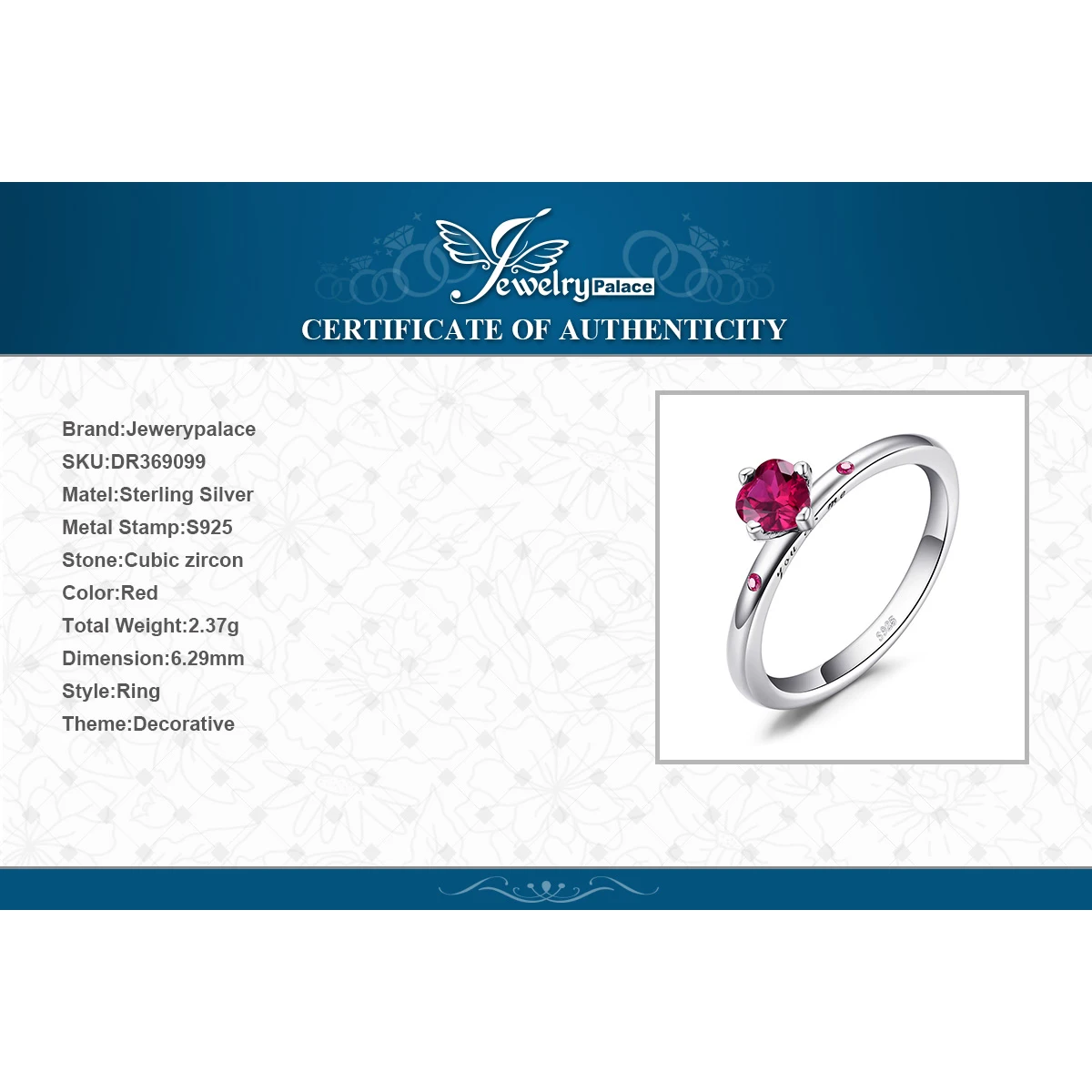 Jewelrypalace стерлингового серебра 925 искреннюю любовь Алые СОЗДАН Ruby Solitare кольцо Обручение кольцо Для женщин Jewelry подарки для нее