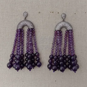 

E051614 Round Purple Gems CZ Golden Plated Earrings