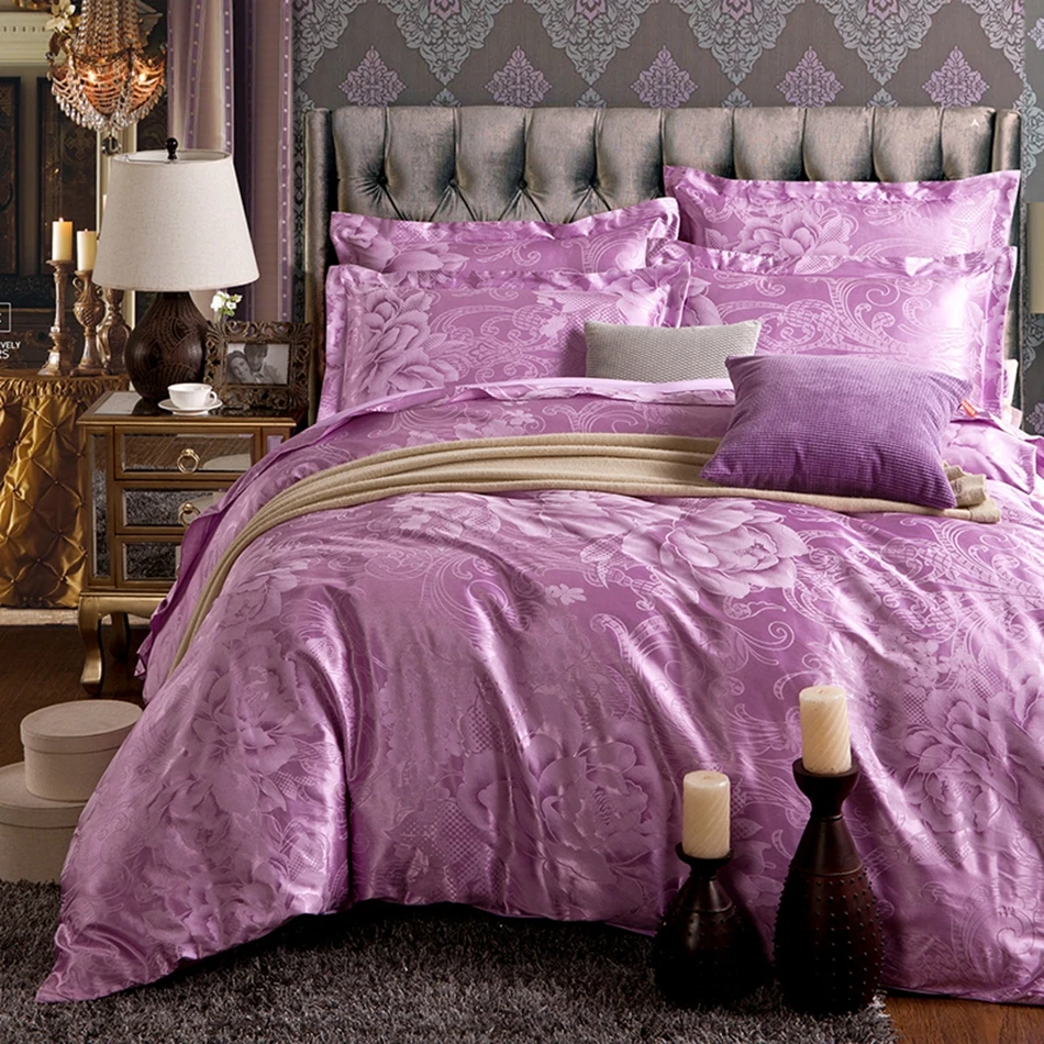 Romantic Purple Duvet Cover Set Soft Polyester/Cotton Jacquard Bedding