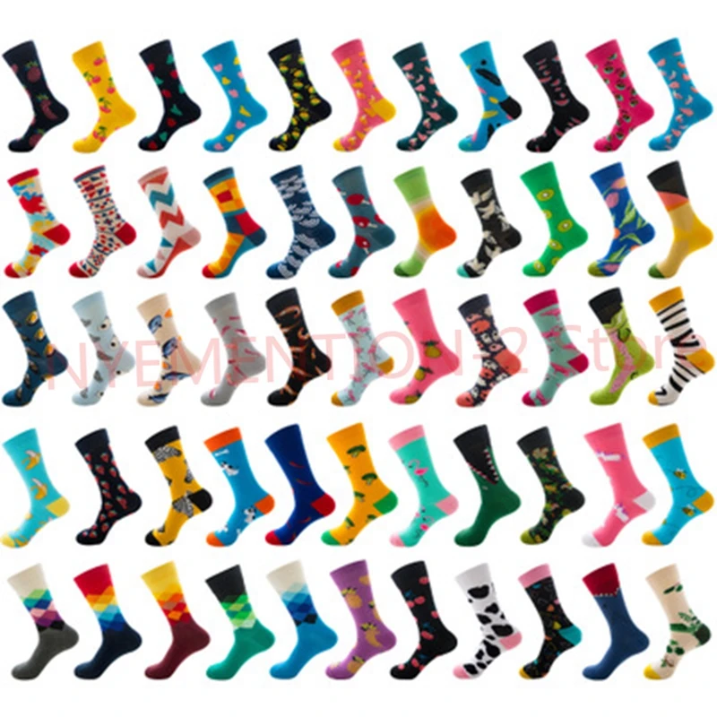 5 Pairs/lot Wholesale Men Colorful Striped Cartoon Combed Cotton Socks