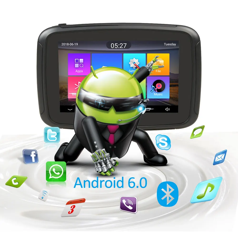 Fodsports ipx7 водонепроницаемый навигатор для мотоцикла 5 дюймов GPS Wi Fi 16 ГБ android 6 0 FM