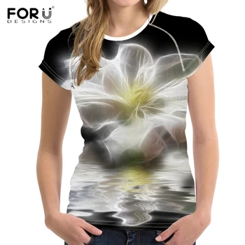 

FORUDESIGNS Fantasy Flowers In Moonlight Pattern Woman Short Sleeve T-shirts Casual Summer O Neck Tshirts Harajuku Fit Tops Tees