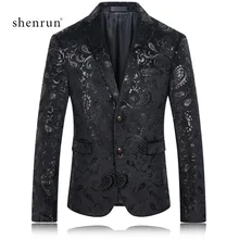SHENRUN черный блейзер для мужчин цветочный Повседневный Тонкий Блейзер Новое поступление модные вечерние однобортный мужской пиджак плюс полный