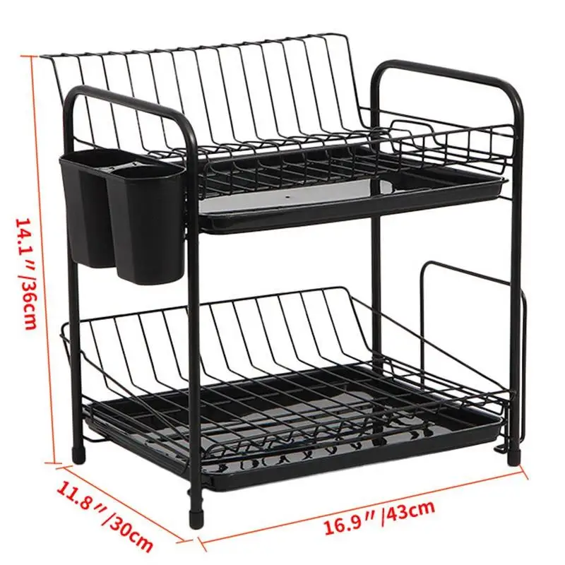 Buy Dish Rack Set 2 Tier Kitchen Organizer Tools Plate Spoon Storage Frame Steel Drain Bowl Rack Kitchen Dish Shelf