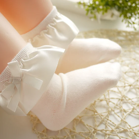 Платье принцессы для девочек носки детские осень-зима кружевными рюшами Платье с бантом хлопковые носки - Цвет: Белый