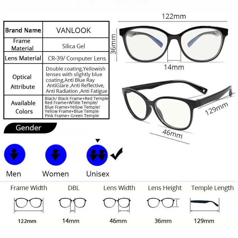 Детские компьютерные очки VANLOOK игровые с защитой от синего света чехлом 100%