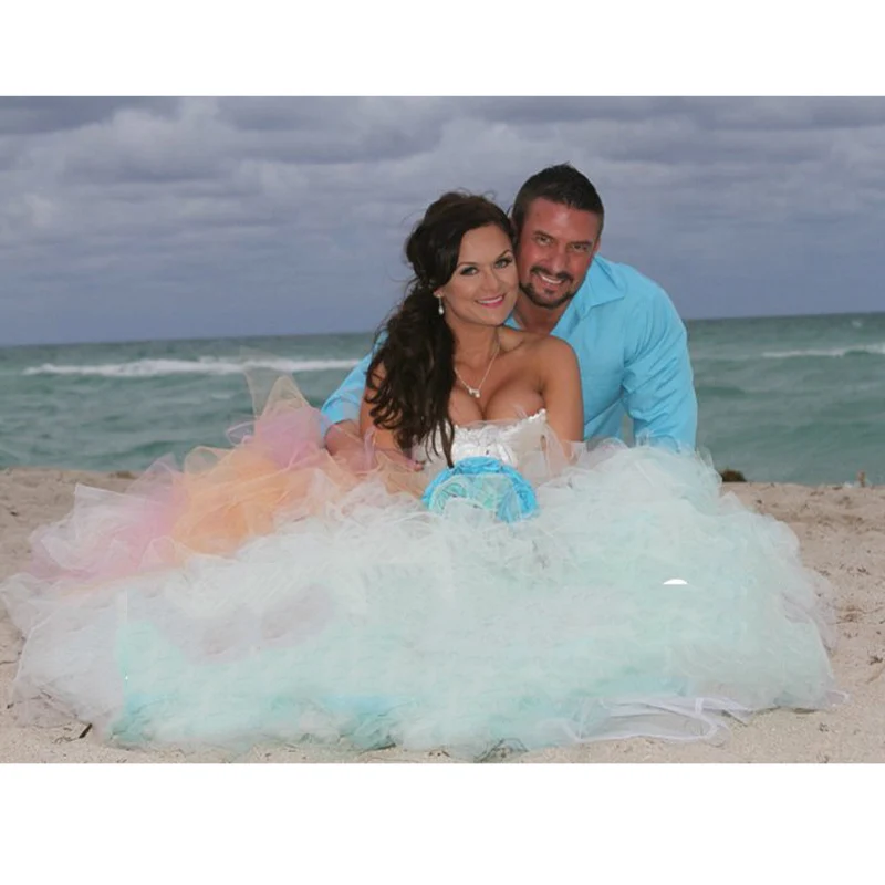 

Colorful 2019 Beach Rainbow Lush Bridal Tulle Skirts Custom Made Elastic Puffy Tutu Ball Gowns Chic Long Women Tulle Skirt