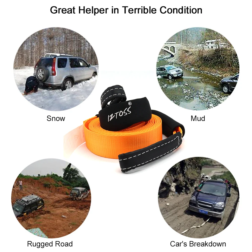 New Tow Strap Tow Rope Heavy Duty Recovery 10,000 Lbs Capacity 2" x 16' with Jacket Storage Bag Tow Rope