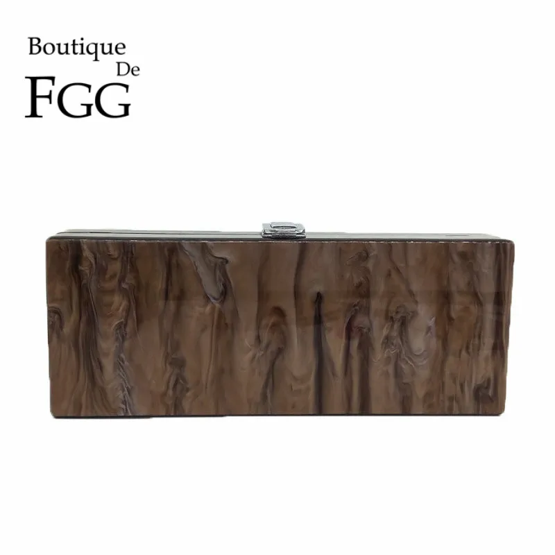 

Marble Pattern Women Brown Acrylic Clutch Evening Bag Hard Case Party Prom Shoulder Handbags and Purses Bridal Wedding Clutches