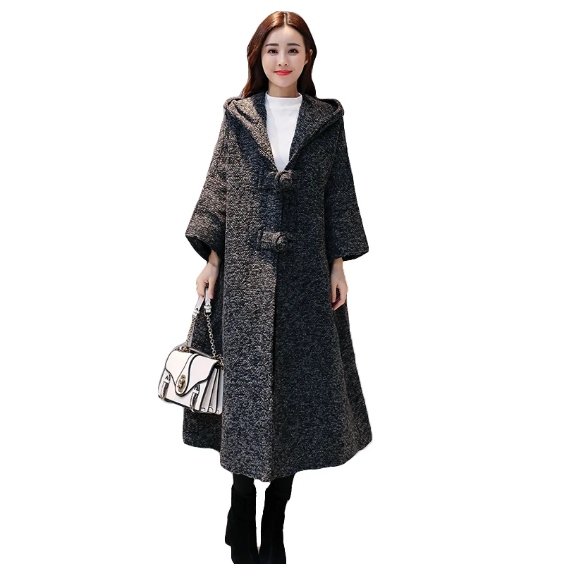 Korean Overcoat Women Autumn Winter Bat sleeve Woolen Coat Long Plus ...