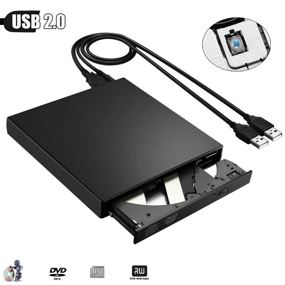 USB 2,0 тонкий внешний DVD-RW CD Писатель Привод горелки Reader плеер Оптические приводы для портативных ПК