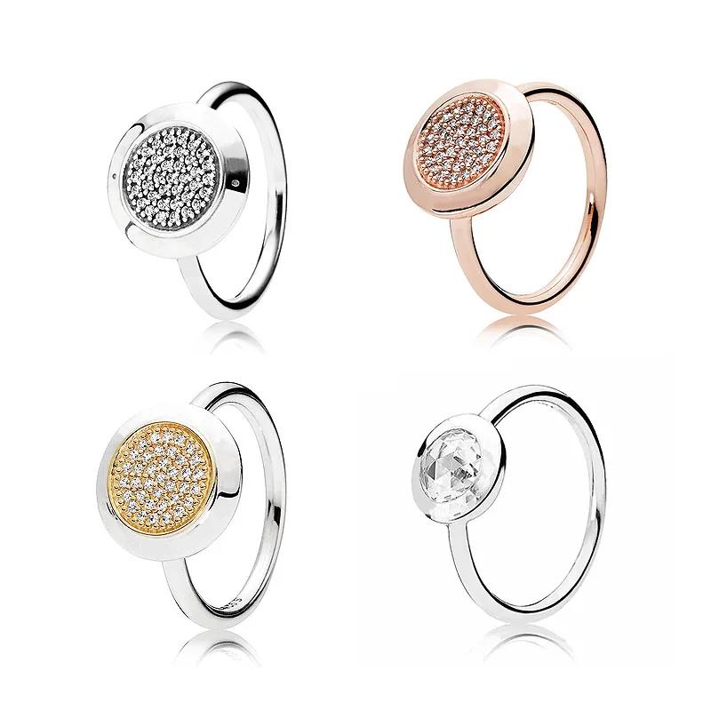 

New 925 Sterling Silver Ring Rose Golden Signature Rings With Crystal For Women Wedding Party Gift Fine Pandora Jewelry
