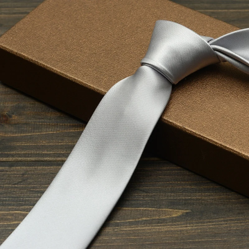 

New Men Tie 2022 Fashion Business Narrow Casual Solid Color Neckties Wedding Groom Tie For Mens Silver Shirt Dress with Gift Box