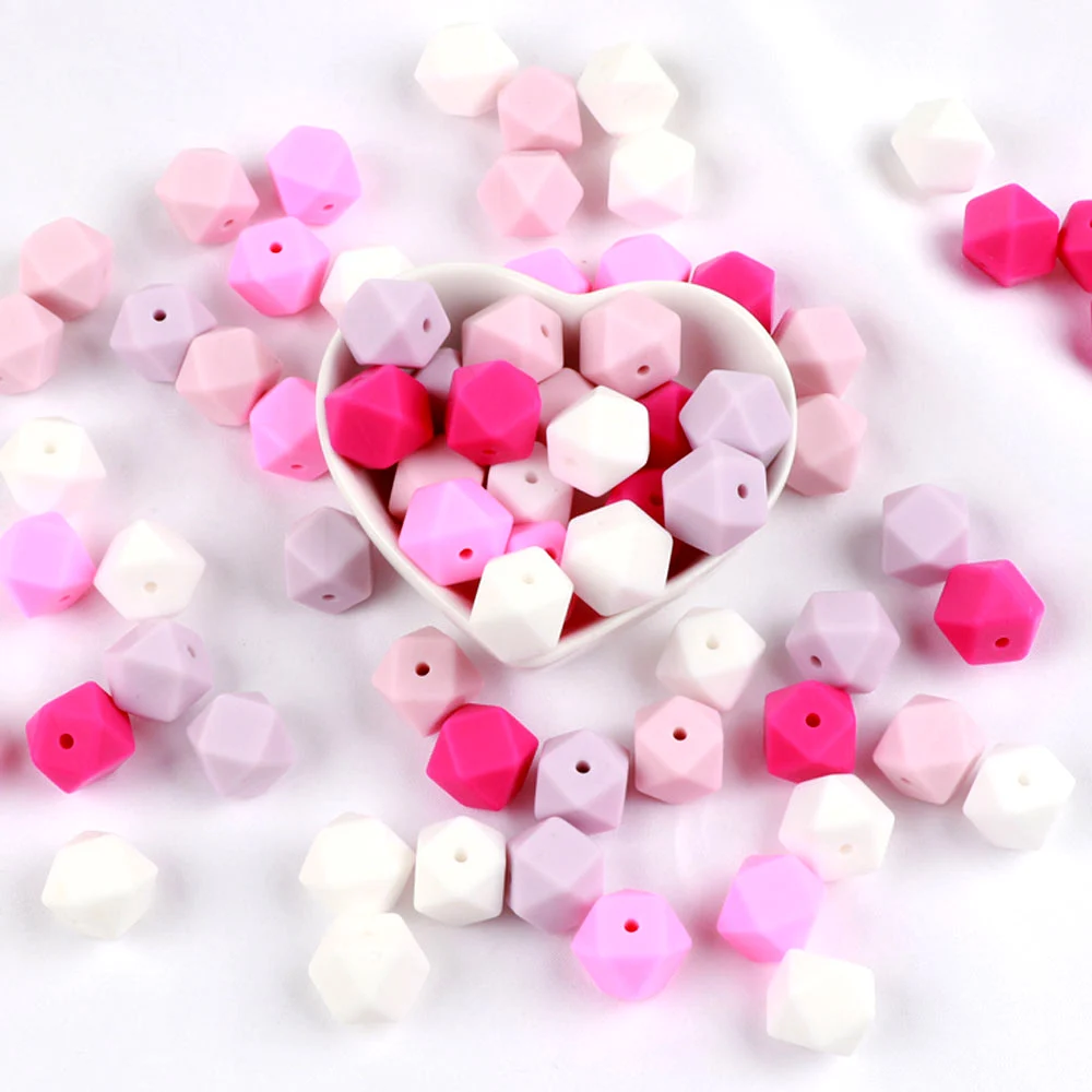 TYRY.HU 50pc Hexagon Silicone Beads Food Grade Baby Chewable Teething For DIY Necklace Jewelry Accessories BPA Free 14mm | Украшения и