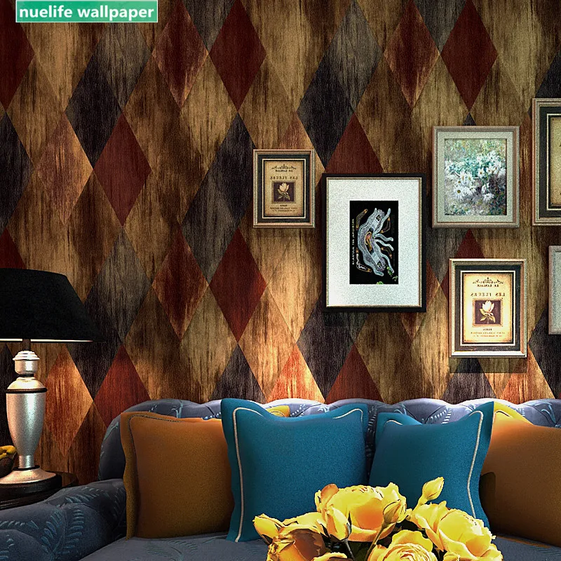 

American style diamond plaid pattern clothing store coffee shop study bedroom living room kids room TV background wall paper