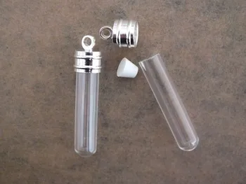 

6mm small tube Miniature Wishing Bottle Glass clear tube Perfume essential oil charm vial pendant SCREW CAP 34x6mm
