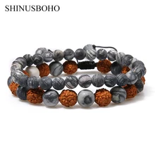 

SHINUS BOHO Couples Bracelets Men Rudraksha & Natural Stones Weave Beaded Bracelet Women Fashion Adjustable Bangles Lovers Gifts