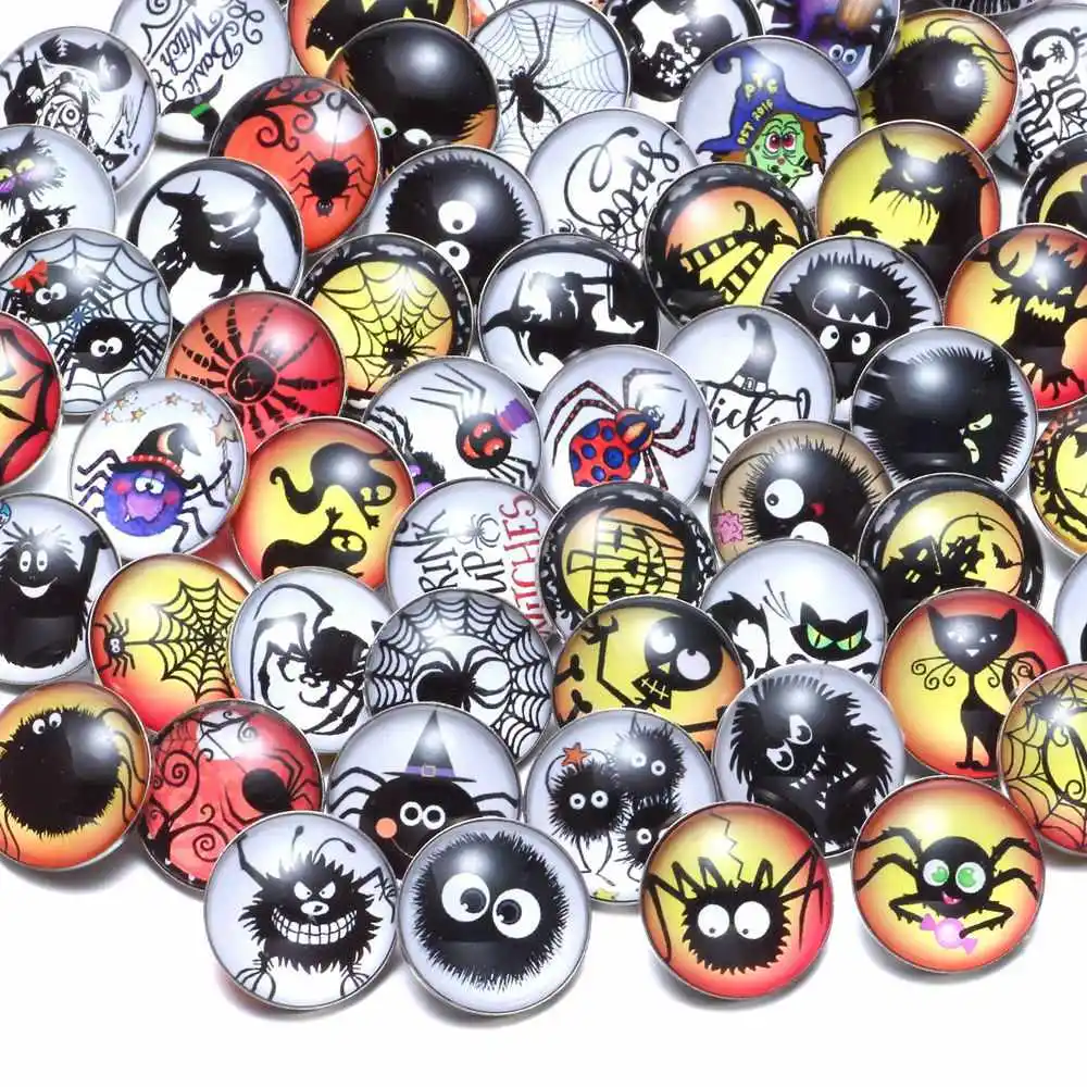 

RoyalBeier 20pcs/lot Mixed Acrylic Glass Snap Buttons 18mm Pumpkin Snap Buttons Skull Beads DIY Snap Bracelet For Halloween
