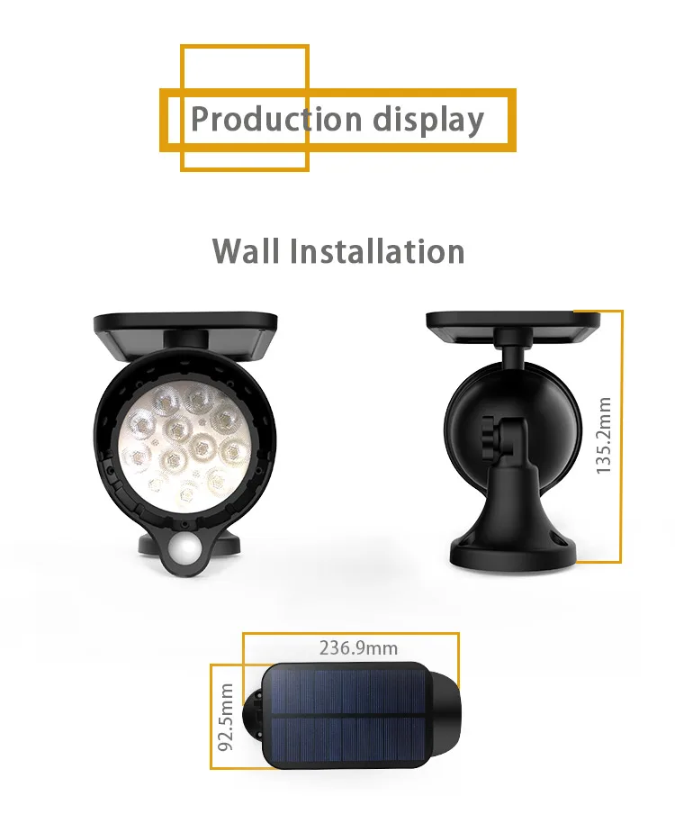 Wall Installation Solar Spot Flood Light Three Mode LED Light with Automatic Light Sensor & Automatic Human Sensor Energy Saving_F11