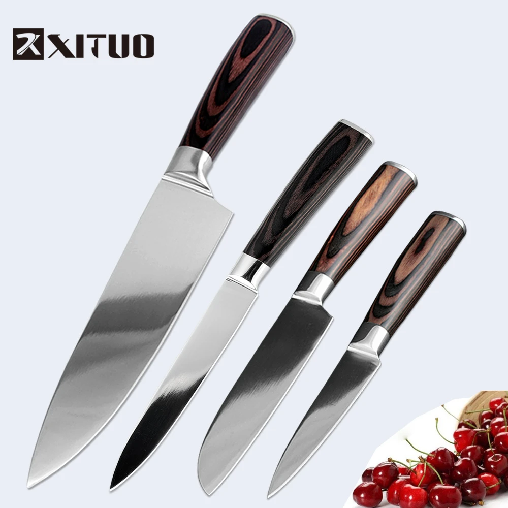 Online Cuchillo de cocina de acero inoxidable 7CR17Mov cuchillo de Chef afilado de alta calidad XITUO 4 piezas