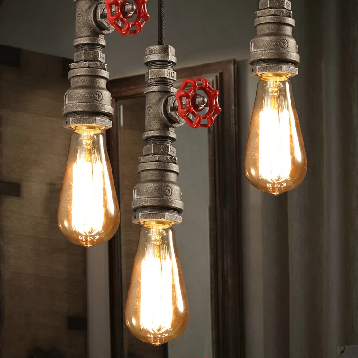 American Industrial Retro Water Pipe Pendant Lights Fixture Vintage Waterpipe Single Droplights Home Indoor Lighting Cafes Lamp