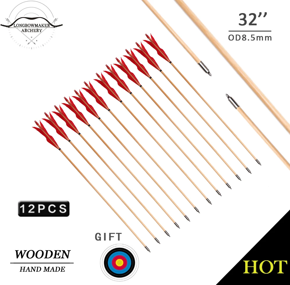 LongbowMaker 26 33 inches 12PK Traditional Handmade Archery Wooden