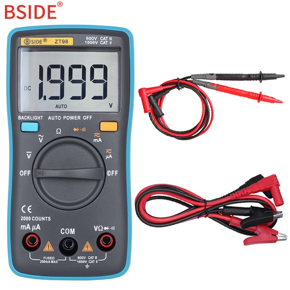 

ZT98 ZT100 ZT101 ZT102 Auto Digital Multimeter 6000 Counts Backlight AC/DC Current Voltage Ohm Tester Portable LCD Screen Meter