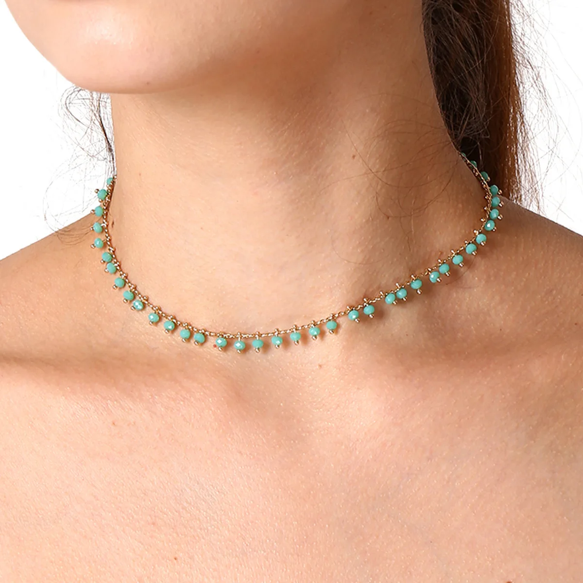 

JCYMONG New Green Black Acrylic Beads Choker Necklace 2019 Boho Delicate Gold Color Chain Necklace For Women Ladies Necklace