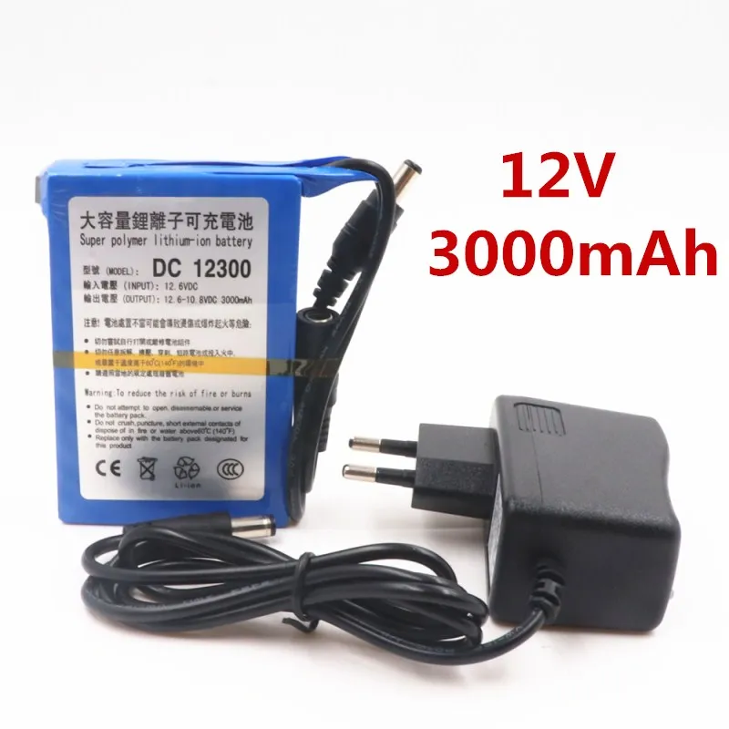 Высококачественный DC 12 V 3000 mAh литий-ионная сверхмощная перезаряжаемая батарея с вилкой для камер видеонаблюдения батареи Baterias Bateria