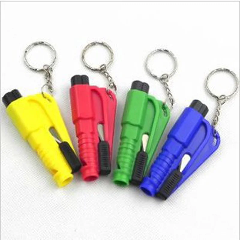 

50pcs/lot 3 in 1 Seat Belt Cutter window Glass Breaker whistle Life Hammer Keychain Emergency safety hammer