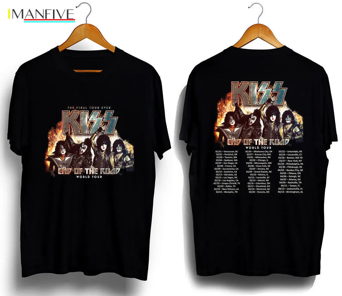 

New Kiss Band End of The Road Tour 2019 T SHIRT S-3XL MENS TEE 2SIDE Short Sleeves Cotton T-Shirt Fashion