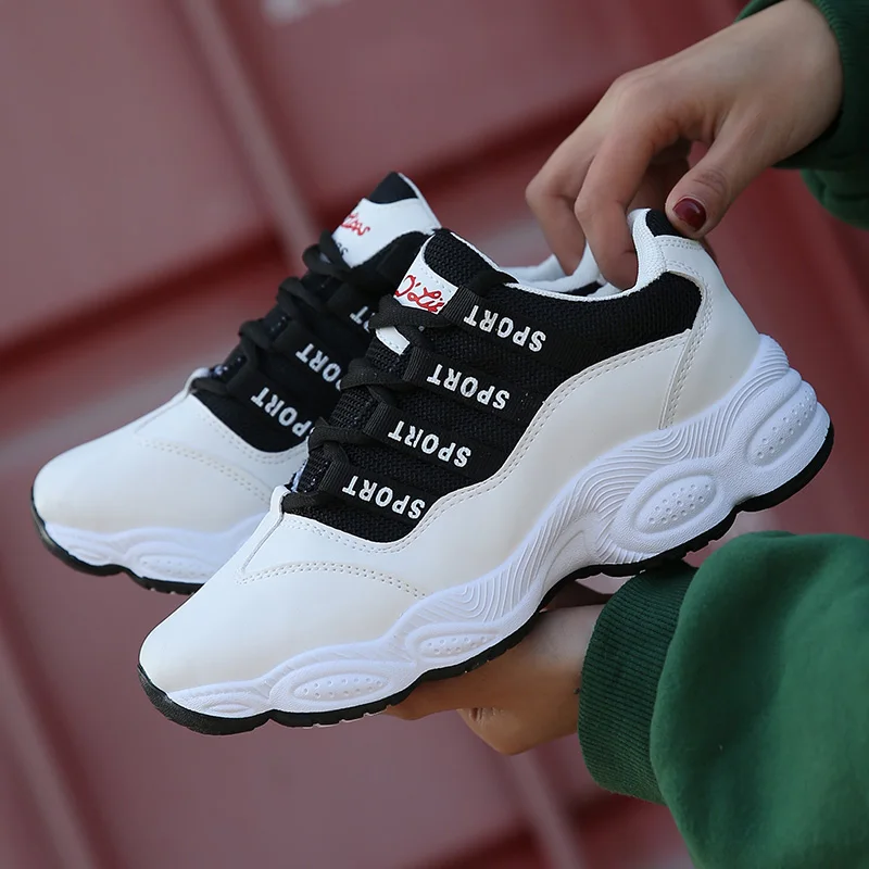 New Leather Running Shoes For Women Breathable White Black Sneakers