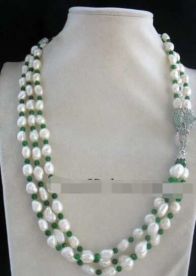 

Fast shupping 08149 3rows freshwater pearl white baroque leopard necklace (A0513)