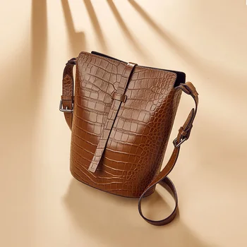 

Genuine Leather Bag Women Crossbody Messenger Bag Female Crocodile Shoulder Bag High Quality Bucket Bag Cow Leather Bag