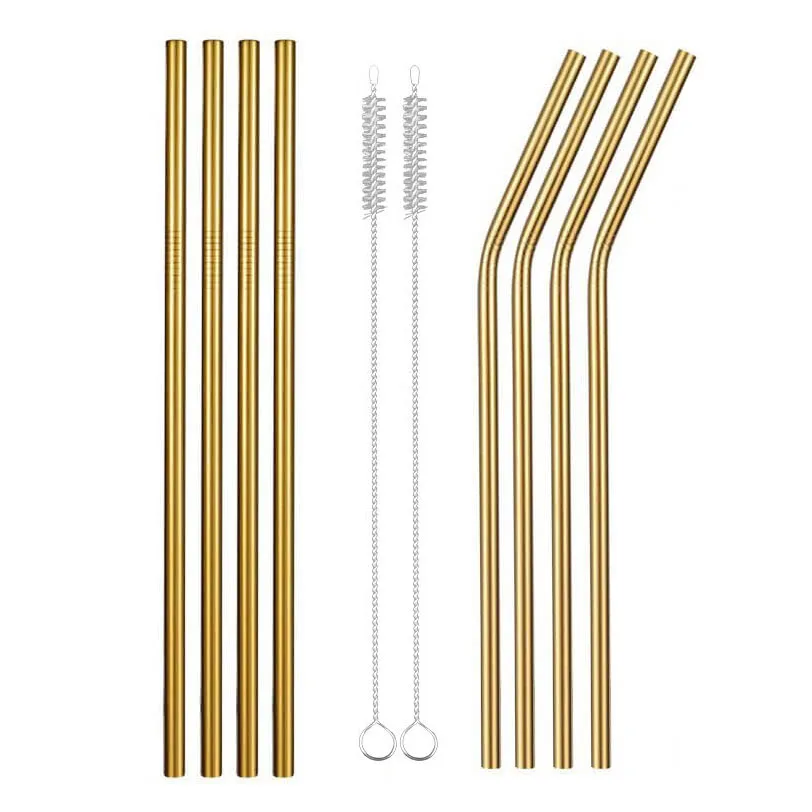 Reusable 304 Stainless Steel Drinking Straw Bar Party Metal Straw with Cleaner Brush For Mugs Sturdy Bent Straight Straws - Цвет: Gold E s4b4 8PCS