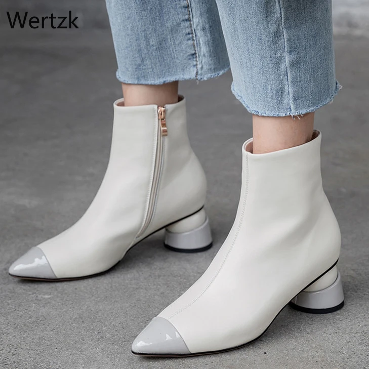 

Brand 2019 Autumn Winter New Pointed Toe Women Ankle Boots Genuine Leather Chelsea Short Boots Party Office Shoes Woman A275