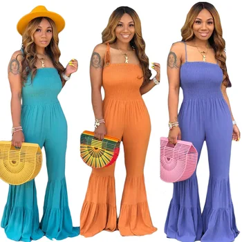 

Summer Autumn Women Jumpsuit Bodycon Playsuit Bodysuit Overalls Rompers Plus Size Solid Color Flare Long Trousers Jumpsutis