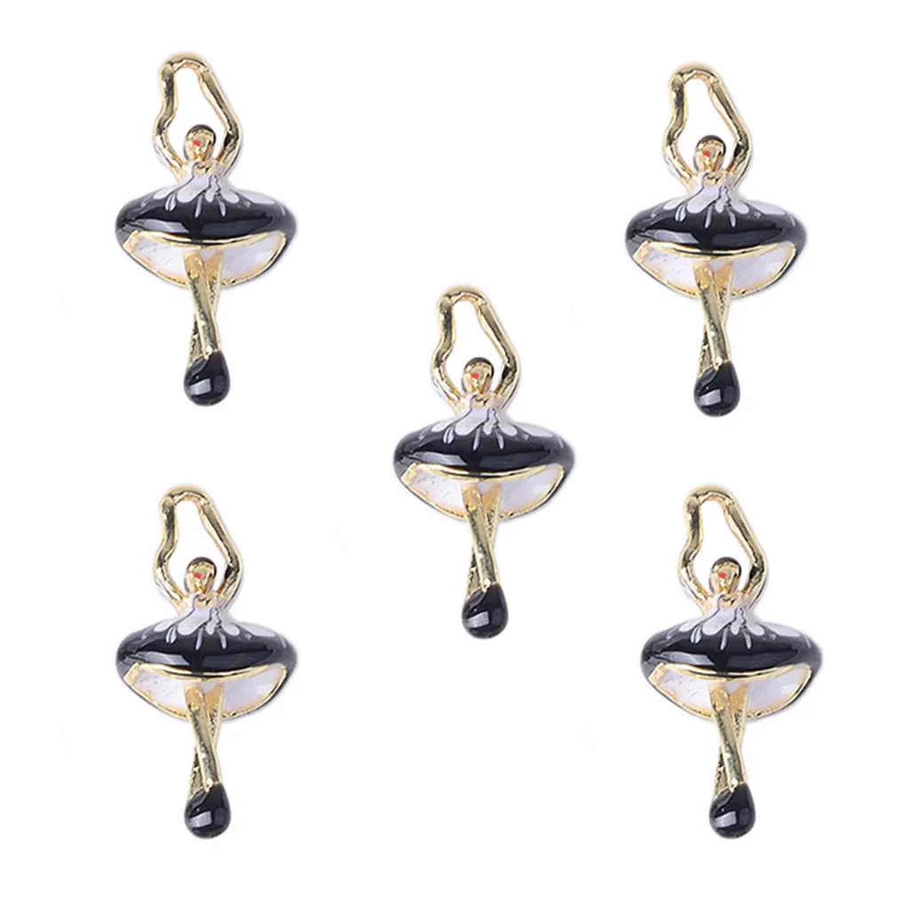 5PCS LOVELY MINI DANCING GIRL ALLOY ENAMEL PENDANTS FOR HANDMADE EARRINGS BRACELETS NECKLACES DIY JEWELRY, 0.39 x 0.83 inch