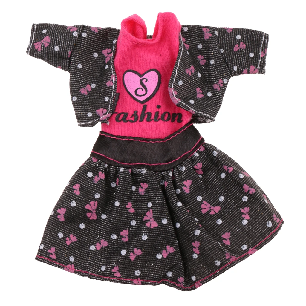 3 Pcs Doll Clothes Sweet Heart Polka Dot Printed Short Dress Coat Clothes Vest Clothes Outfit Short Dress Suit for 28-30cm  Doll