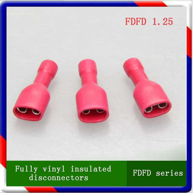 FDFD1.25 серии 100 шт./пакет полностью виниловые куклы изолированный женский разъединитель кабельный разъем провода терминалы красные предварительно изолируя терминалы