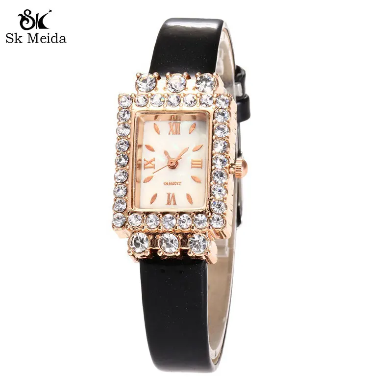 Casual Women Watch Rectangle Delicate Diamond Dial Lady Retro Watch Simple Roman numeral metal