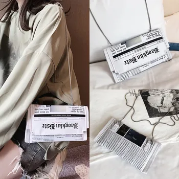 

2019 New Women Messenger bag Letter Newspaper Chain Bag Handbag Shoulder Bag Leather