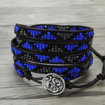 

Bohemian seed beads wraps bracelett leather wrap beads bracelet blue beads tiny bracelet yoga jewelry