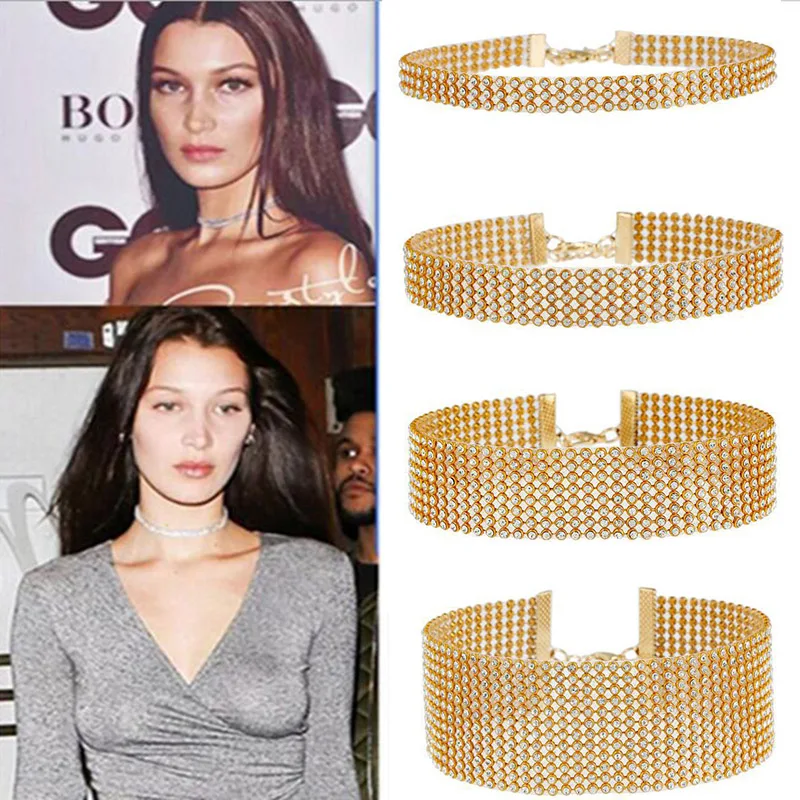 

Glod Silver Color Full Shining Crystal Rhinestone Choker Necklace For Women Female Party Wedding Jewelry