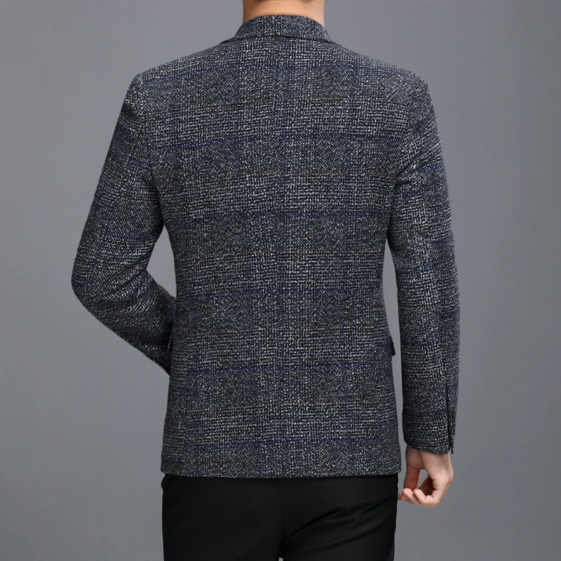 British Style Man Elegant Blazers Coffee Gray Tweed Suit Jacket For Men Slim Fit Blazer Business Casual Outfits Mens Smart Leisure Blazer Male Garment (10)