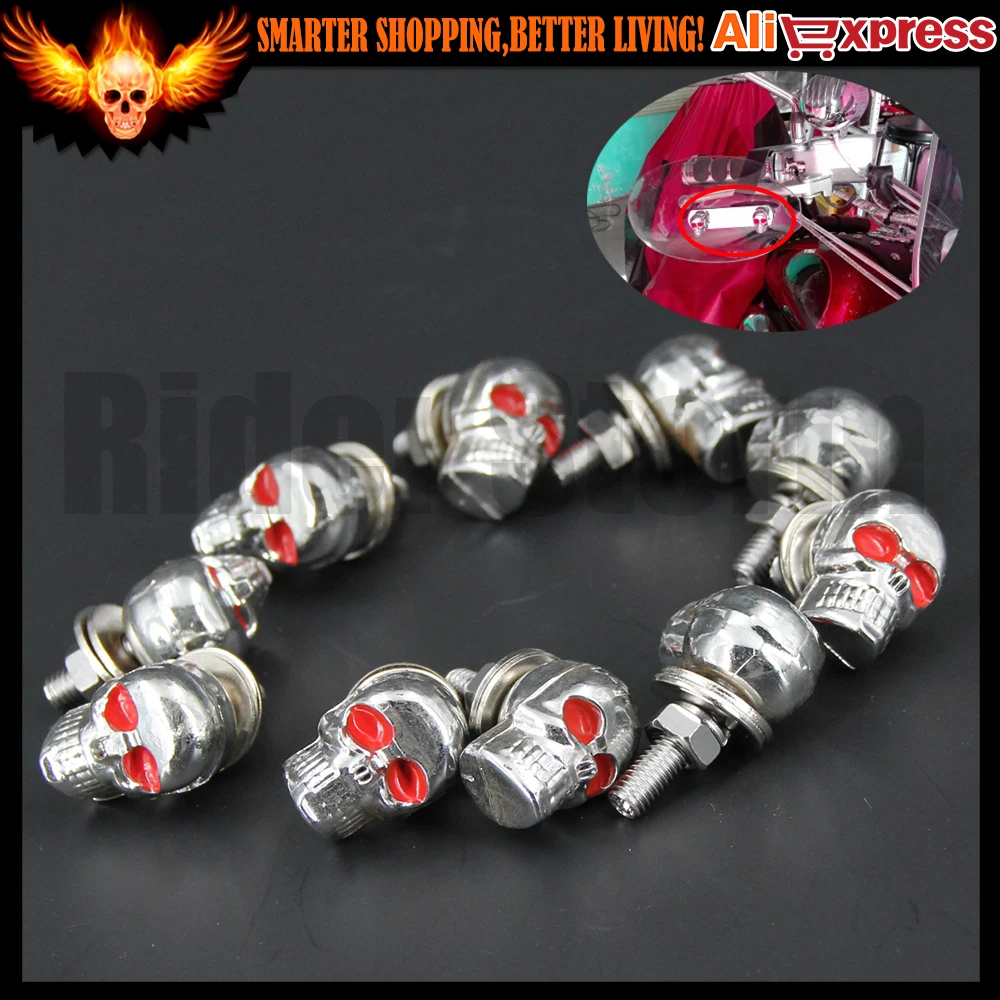 10 pcs Chrome Black SKULL Motorcycle License Plate Frame Screw Screws Bolt Gray Motorbike Bolts