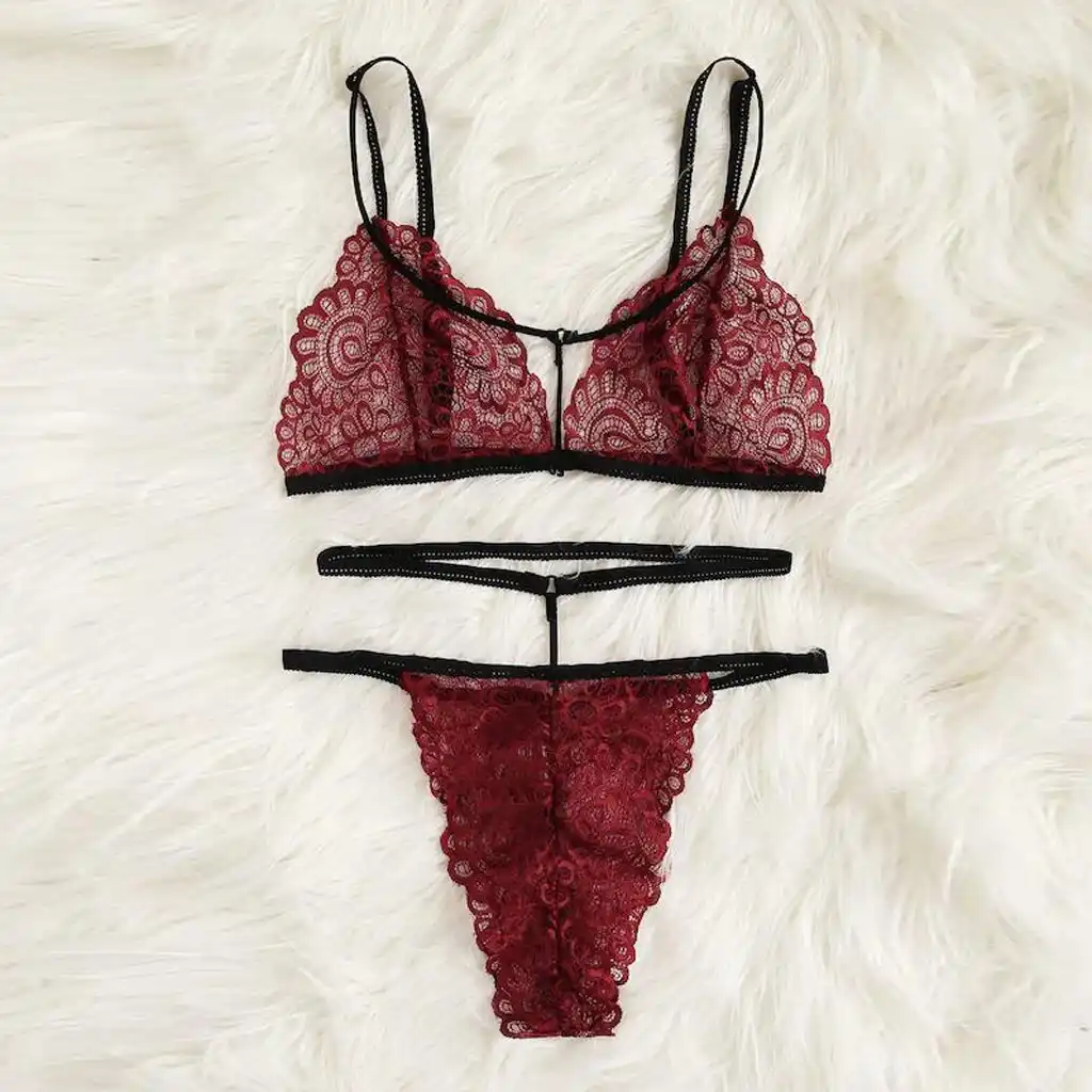 Sexy Lencería encaje sujetador + G string Sets encaje malla Patchwork ropa interior conjuntos mujeres flores sin mangas Halter Crop Tops tanga 2 piezas 5| | - AliExpress