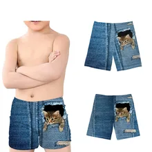 THIKIN 3D Поддельные джинсовые карманы кошка печать мальчики летние купальные шорты для купания пляжные шорты детские пляжные купальники