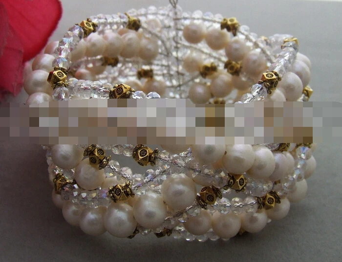 

free shipping 09498 9Strds Pearl&Crystal Bracelet
